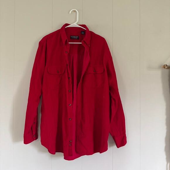 Vintage y2k red corduroy basic cotton button up long sleeve shirt men's large - Picture 1 of 5